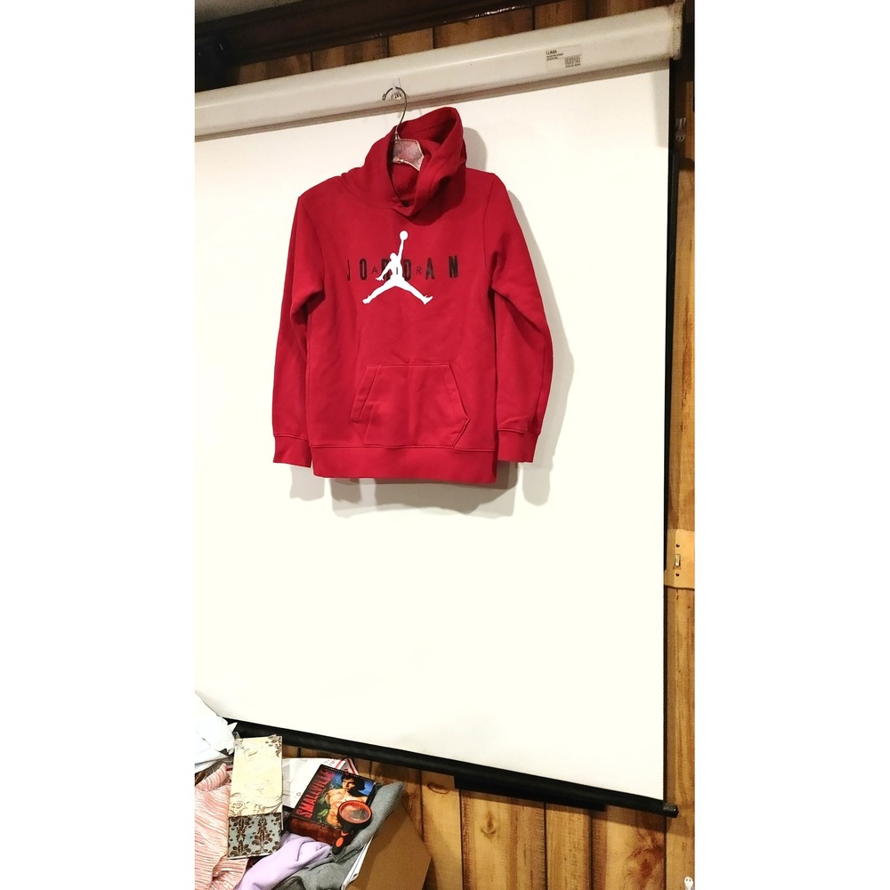 Jordan Hoodie Boys Large 12-13 Red Good Jumpman Logo Fleece Pullover - Picture 2 of 6